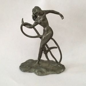 Pewter B.Z. Boobis Pewter Dancing Lady Statue Nude Sculpture Signed Vintage Art
